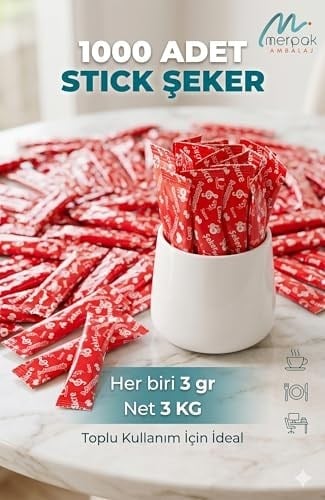 Merpak Şeker Stick Baskılı Stick (Kırmızı) 3 gr x 1000 Adet