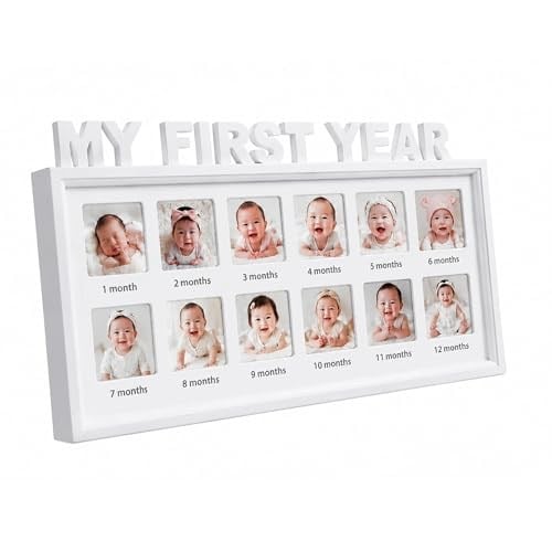 MICKYU Bebek Resim Çerçeveleri, İlk Yılım 12 Aylık Hatıra Fotoğraf Çerçevesi, Yenidoğan Bebek için, Anne Ebeveynler için İlk Anneler Günü Hediyeleri (Beyaz)