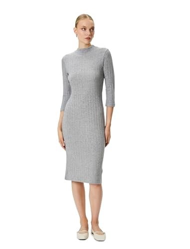 Midi Triko Elbise Yarım Kollu Bisiklet Yaka Slim Fit