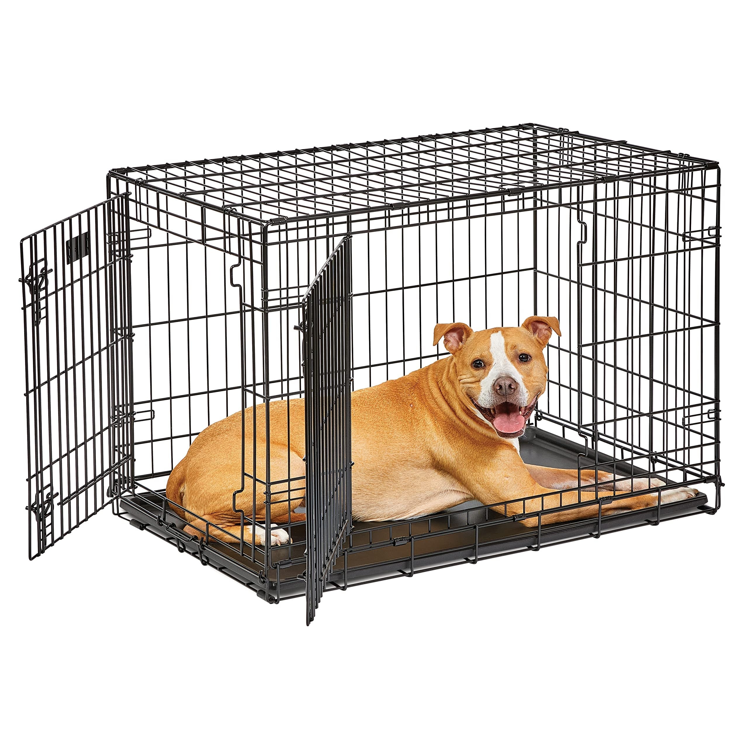 MidWest Homes for Pets Köpek Sandığı Yaşam Aşamaları 36' Çift Kapılı Katlanır Metal Köpek Sandığı | Bölücü Panel, Zemin Koruma Ayakları, Sızdırmaz Köpek Tavası | 90,5 cm x 62,1 cm x 55,7 cm, Orta
