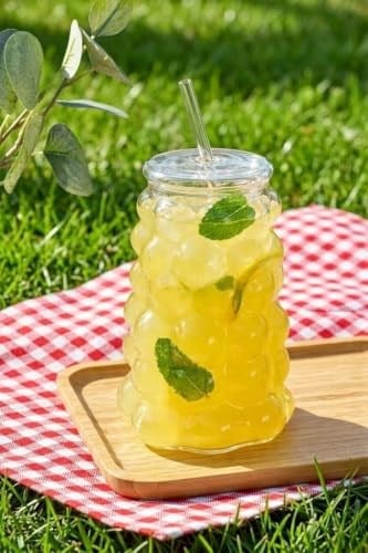 Mien Üzüm Desen Bubble Borosilikat Cam Pipetli Bardak 1 Litre