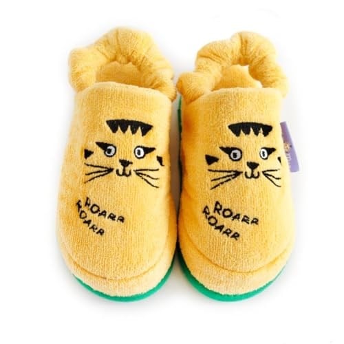 Milk Moo Soft Cuddles Çocuk Ev Terliği, Patenci Çita Desenli,%100 Pamuk Kadife, Kaydırmaz Taban, 29-30 numara 20 cm