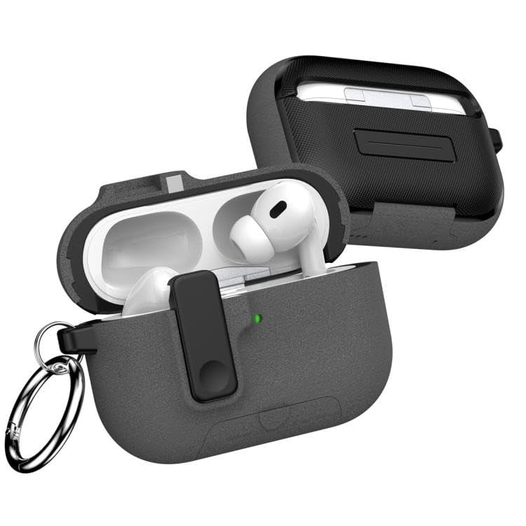 Minesk Airpods Pro 3 ile Uyumlu Fabric Serisi Özel Kilitli Tasarım ve Kumaş Yüzeyli Kılıf Darbelere Karşı Koruyucu Kapak (Gri, Airpods Pro  - Seçenekler: Airpods Pro 2, Airpods Pro 3 (2025), Airpods 4