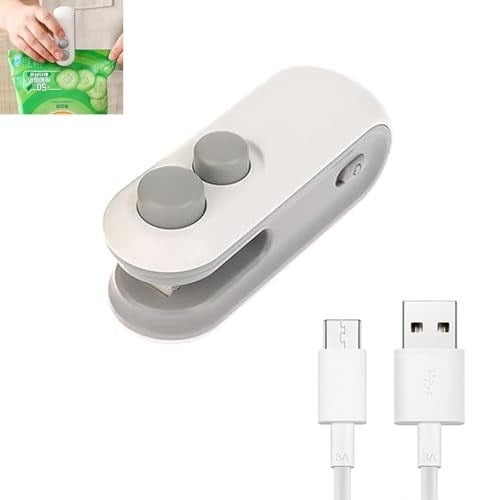 Mini Bag Sealer şarj edilebilir, taşınabilir 2'si 1 arada conta ve kesme, mini atıştırmalık çantası, ısı geçirmez, USB el ısı mühürleyici, plastik torba mühürleyici, gıda saklama için