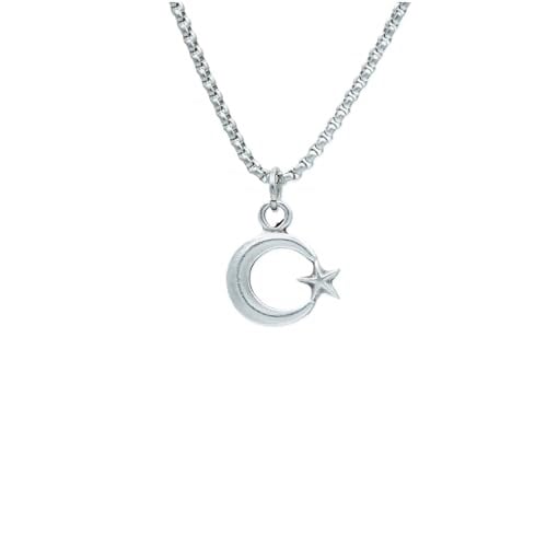 Minimal Ay Yıldız Örme Zincir Kolye - Gümüş Kaplama - Erkek Kadın Kolye - No:1517