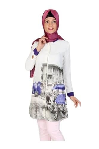 modacix Manzara Baskılı Tunik Gömlek Mor S modacixNM1654