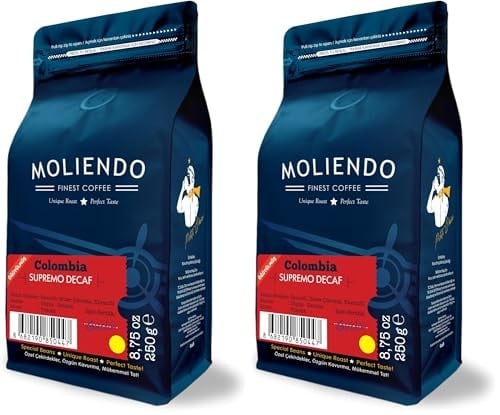 Moliendo Finest Coffee Colombia Supremo Decaf (Kafeinsiz) Yöresel Kahve (Öğütülmüş Filtre Kahve) 250 g (2 paketi)