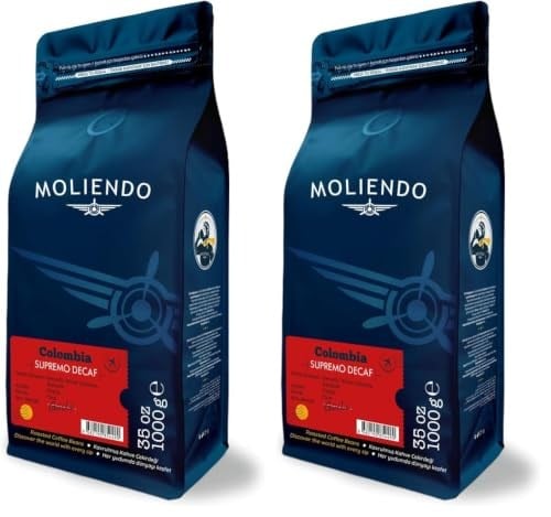 Moliendo Finest Coffee Colombia Supremo Decaf (Kafeinsiz) Yöresel Kahve (Çekirdek) 1000 g (2 paketi)