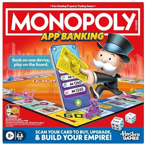 Monopoly App Bankacılık Masa Oyunu | Uygulama Etkin Oyun | Akıllı Cihazlara Bağlantılar | 8+ Yaş | 2 ila 6 Oyuncu | 45 Dakika | Çocuklar için Aile Oyunları | Noel Çorap Doldurucular