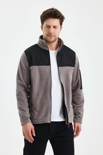Monox Erkek Tam Fermuarlı Parçalı Spor Polar Ceket
