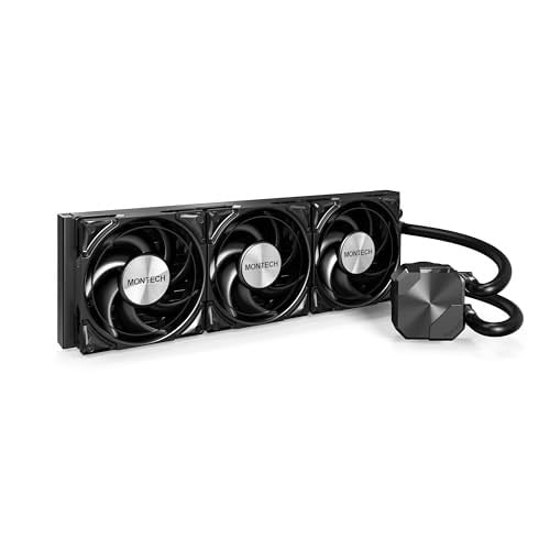 MONTECH HyperFlow Silent 360 Siyah – Ultra Sessiz AIO Sıvı CPU Soğutucu, 3100 RPM Pompa, Üçlü Sessiz Fan, Üstün Isı Dağılımı için - Seçenekler: ARGB yok 360mm Siyah, 240 mm AIO Siyah, 360 mm AIO Siyah