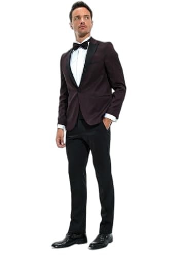 Morven Erkek Koyu Bordo Modena Slimfit Jakarlı Smokin