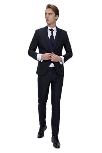 Morven Erkek Lacivert Santos Çıkma Yaka Slim Fit Damatlık