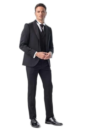 Morven Erkek Siyah Monhattan Slim Fit Dar Kesim Jakarlı Smokin