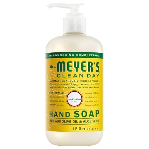 MRS. MEYER'S CLEAN DAY Sıvı El Sabunu, Zalimsiz ve Biyolojik Çözünür Elde Yıkama Formülü Uçucu Yağlarla Üretilmiştir, Hanımeli Kokusu, 12,5 oz Şişe