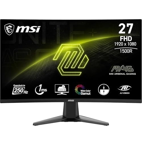 MSI MAG 27C6X 1ms 250Hz Adaptive-Sync VA Curved Full HD Gaming (Oyuncu) Monitör | VA 1920x1080 panel, 250Hz, 1ms, 1500R eğrilik, VESA uyumlu, HDMI, DisplayPort, Adaptive-Sync