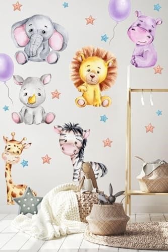 MSticker-Sevimli Hayvanlar Balon Ve Yıldızlar Çocuk Bebek Odası Sticker Seti