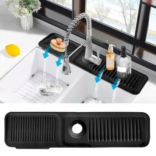 Mutfak Evyesi Sıçrama Koruması, 24 inç Lavabo Bataryası Mat Sıçrama Koruması, Lavabo Suyu Sıçrama Koruması, Musluk Koruması ve Boşaltma Matı, Silikon Lavabo Koruması, Mutfak Lavabo İçin Musluk Matı,