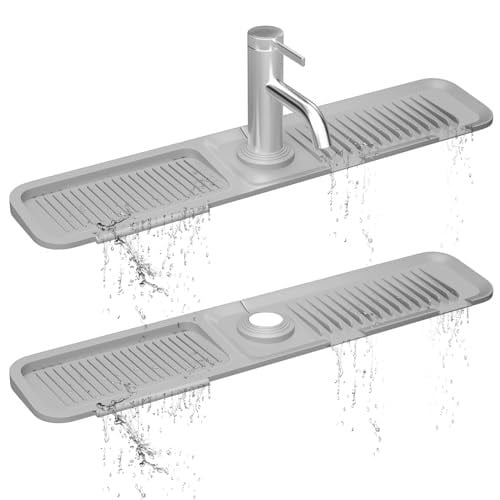 Mutfak Lavabosu için Silikon Boşaltma Matı, 24 x 5,5 inç, 5° Eğimli Mutfak Evyesi Sıçrama Koruması, Mutfak Evyesi için Musluk Sıçrama Koruması, Silikon Lavabo Matı, Gri