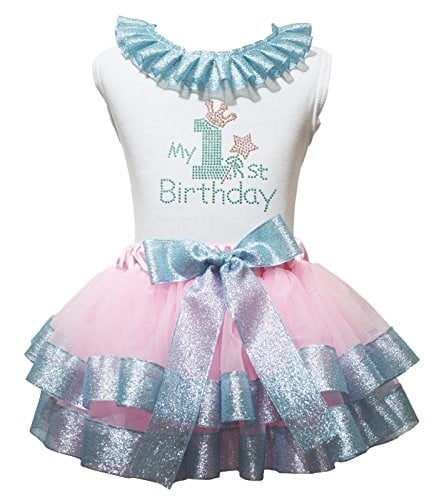 My 1st Birthday Beyaz Gömlek Pembe Mavi Petal Etek Seti Nb-2y, pinguin gri, 3-12 Months