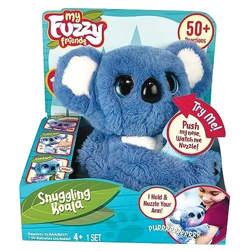 My Fuzzie Friends Sesli Işıklı Koala 25 cm: 50 Farklı Ses ve Tepkili Gökkuşağı Yanaklı İnteraktif Mavi Pelüş Oyuncak - Kola Sarılan Atıştırmalık Yapraklı Eğitici Çocuk Robot Figür Piller Dahil