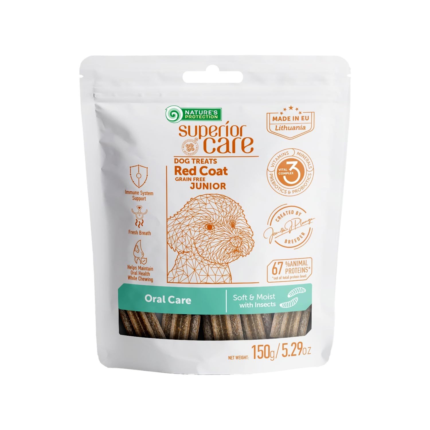 Nature’s Protection Superior Care Kızıl Tüylü Yavru Köpekler İçin Böcek Proteinli Diş Eti & Ağız Bakım Köpek Ödülü 150g