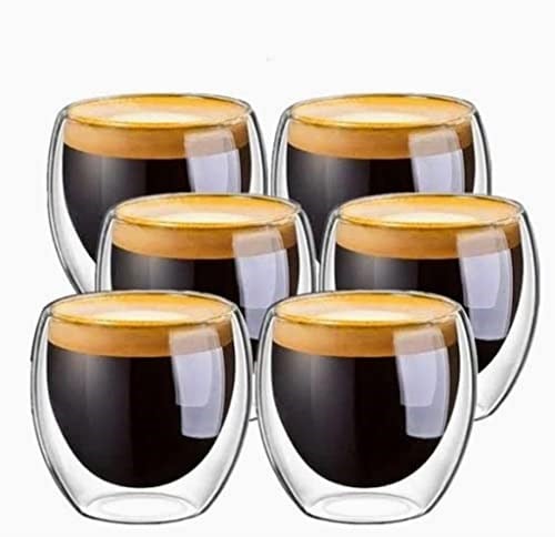 Needd Çift Katmanlı Espresso Cam Bardak Seti 6'lı 80 ml | Borosilikat Double Wall Isı Yalıtımlı Şeffaf Kahve Bardağı | Espresso ve Ristretto için