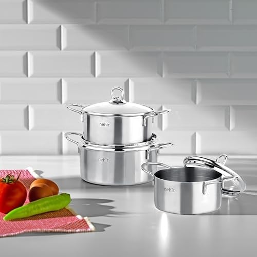 Nehir Silver 6 Parça Paslanmaz Çelik Mini Tencere Seti (12-14-16 cm)