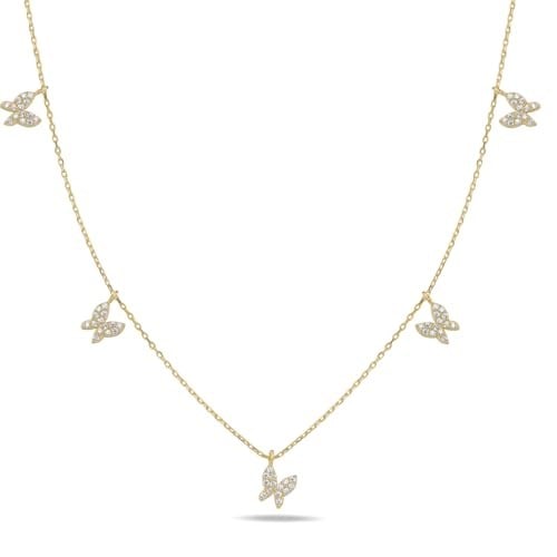 NEREZE 925 Ayar Gümüş Gold Zirkon Taşlı Şans Kelebek Kolye