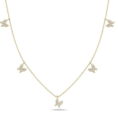 NEREZE 925 Ayar Gümüş Gold Zirkon Taşlı Şans Kelebek Kolye