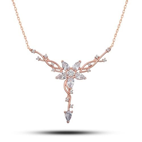 NEREZE 925 Ayar Gümüş Rose Sarmaşık Model Yıldız Detaylı Kolye