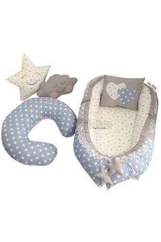 Nest Mavi Yıldızlı Jaju-babynest Anne Yanı Ve Emzirme Yastığı 5'li Set