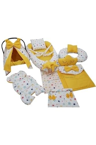 Nest Renkli Yıldız Sarı Tasarım 9 Parça Jaju-babynest Anne Yanı Bebek Yatağı Set