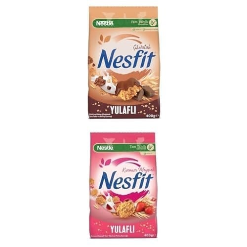Nestlé Nesfit Çikolatalı Tam Buğday ve Pirinç Gevreği, 400 g & Nestlé Nesfit Kırmızı Meyveli Tam Tahıl ve Pirinç Gevreği, 400 g