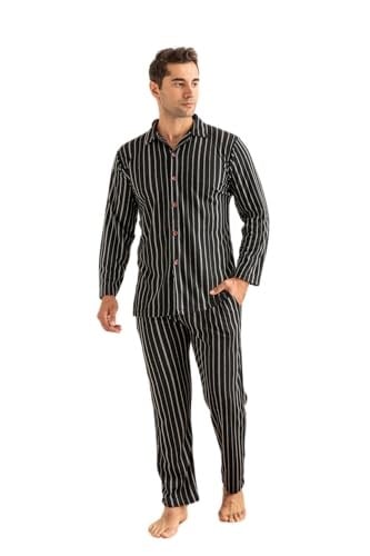 Nisanca Erkek Jakarlı Düğmeli Pamuk Pijama Takımı- Çizgili Erkek Pijama