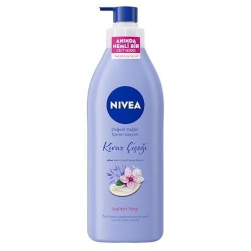 NIVEA Değerli Yağlar İçeren Vücut Losyonu Kiraz Çiçeği ve Jojoba Yağı, 400 ml,Tüm Ciltler,48 Saat Nemlendirici, Hızlı Emilir