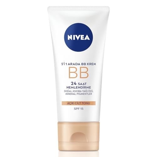 NIVEA Essentials 5'i 1 Arada BB Krem, 24 Saat Nemlendirme+Doğal Jojoba Yağı Özü +Açık Cilt Tonu 50 ml, SPF 15 Güneş Koruması