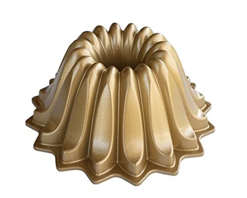 Nordicware kek kalıbı pasta kalıbı-Lotus, alüminyum, altın, 21,6 x 21,6 x 9,5 cm