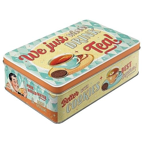 Nostalgic-Art Retro Saklama Kabı Düz, 2,5 l, Çay ve Kurabiye Together – Nostalji hayranları için hediye fikri, kapaklı sac kutu, vintage tasarım
