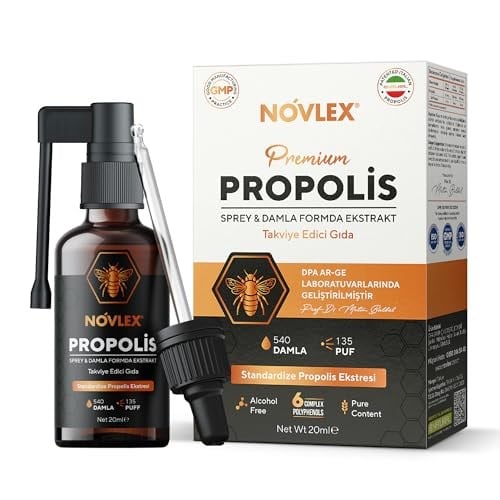 Novlex Propolis Ekstrakt (Su Bazlı-Alkolsüz) Nane Aromalı Sprey & Damla (540 damla) Takviye Edici Gıda 20ml