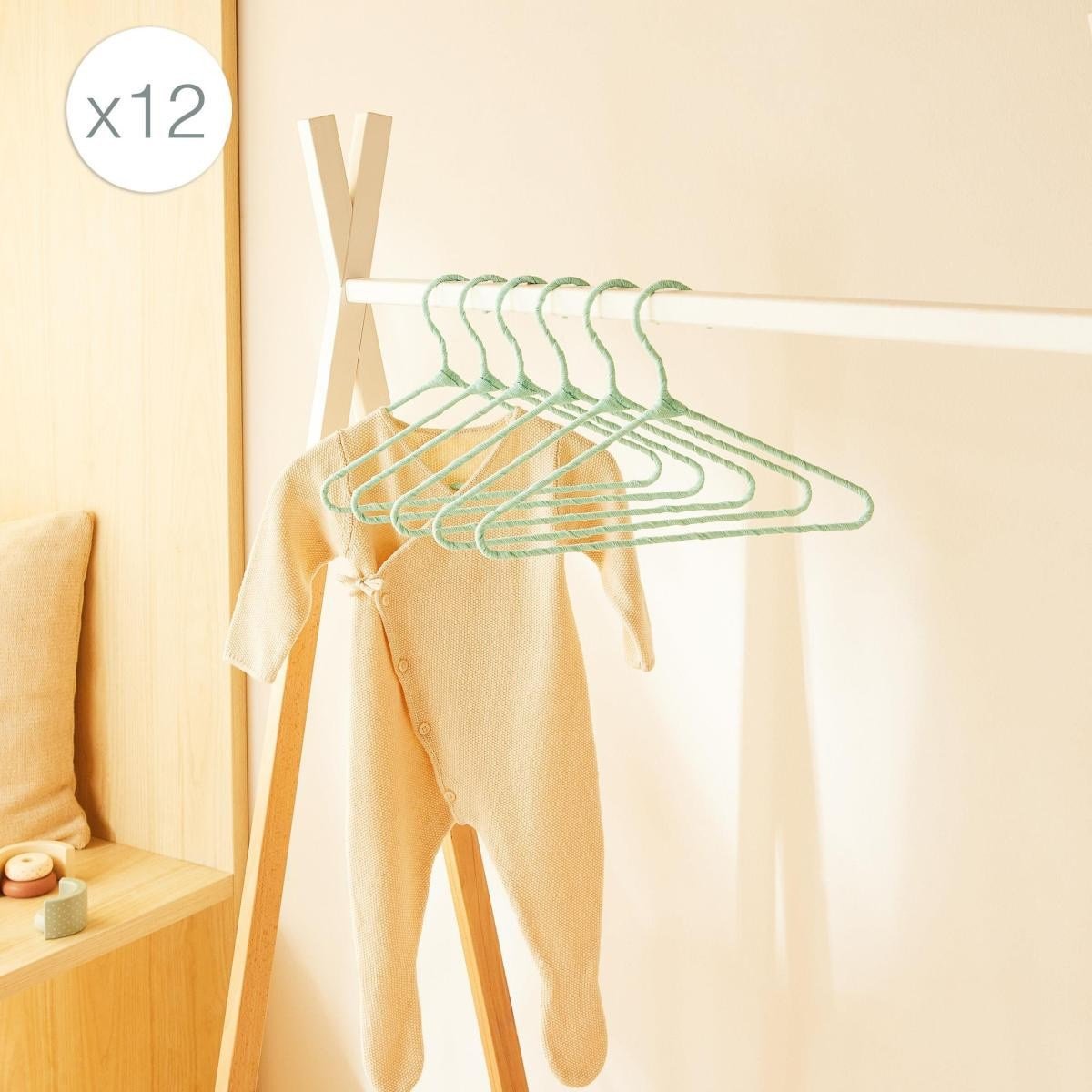 Ocean Home Textile 12'li Mint Renk Kumaş Kaplı Metal Bebek Giysi Askısı19.5 X 30 X 0.3 Cm