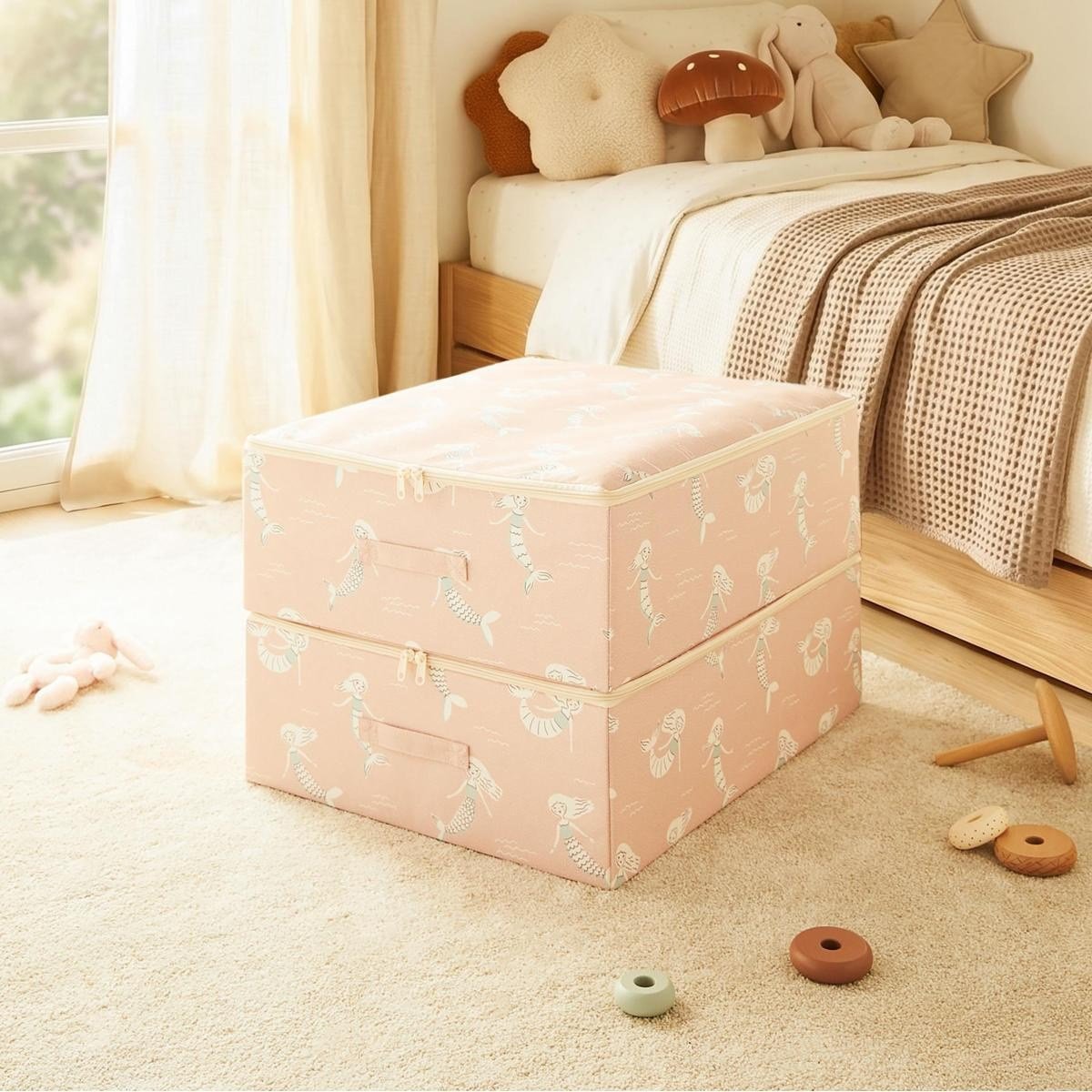 Ocean Home Textile 2'li Çocuk Odası Deniz Kızı Destekli Kutu Hurç Set 45 X 55 X 18 Cm