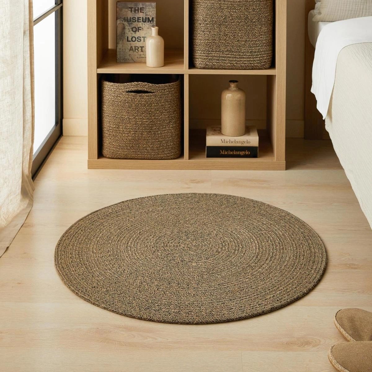 Ocean Home Textile Siyah Kırçıllı Jüt Halı Kilim Ø 80 Cm