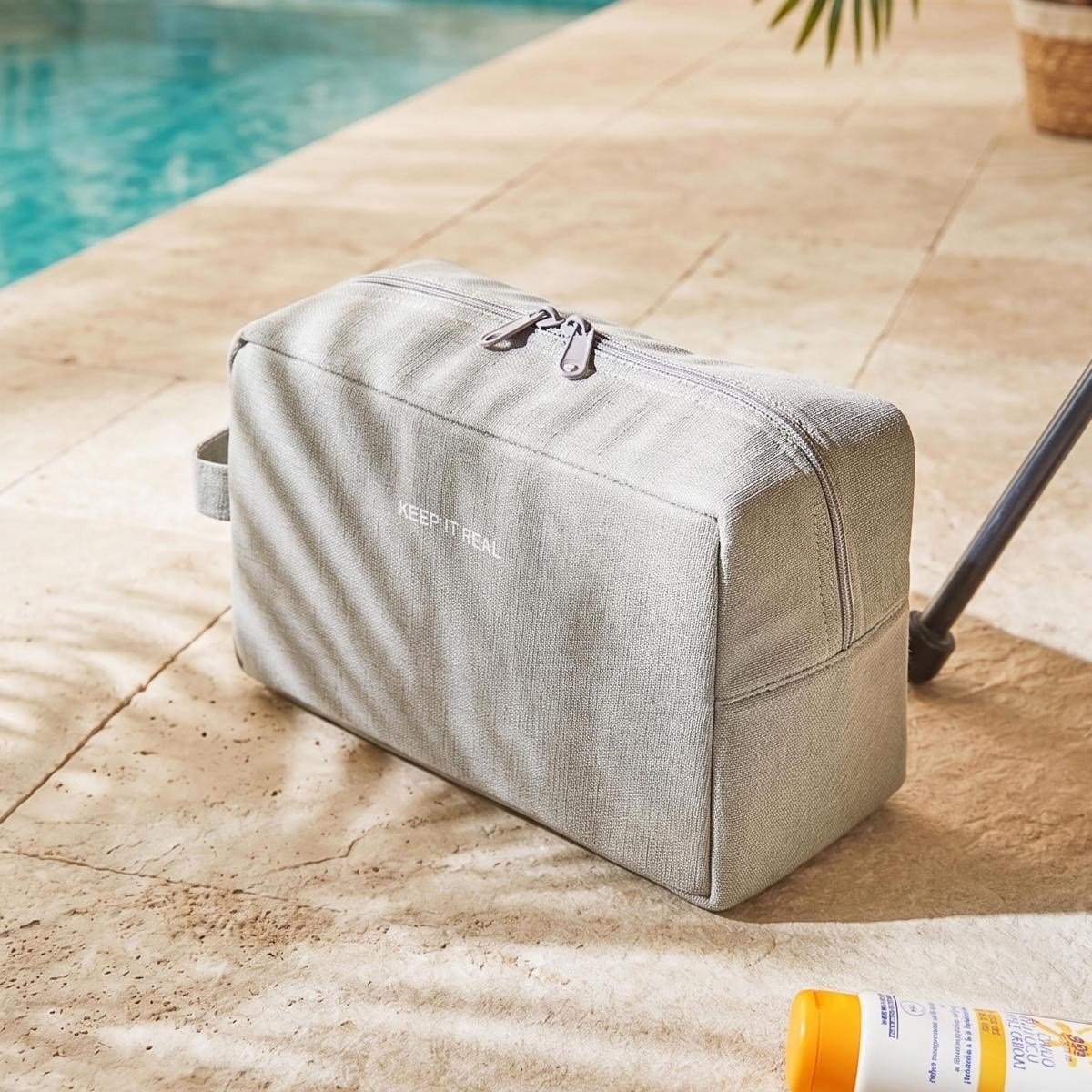 Ocean Home Textile Termal Astarlı Su İtici Leke Tutmaz Gri Renk Jüt Keten Makyaj İlaç Çantası 25 X 15 X 12.5 Cm