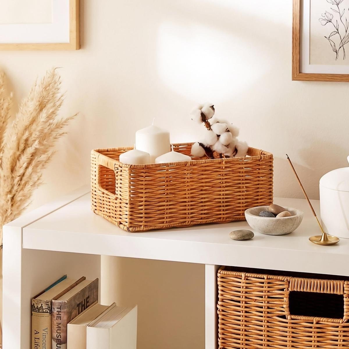 Ocean Home Textile Yıkanabilir Bej Pp Rattan Sepet 30 X 20 X 11 Cm