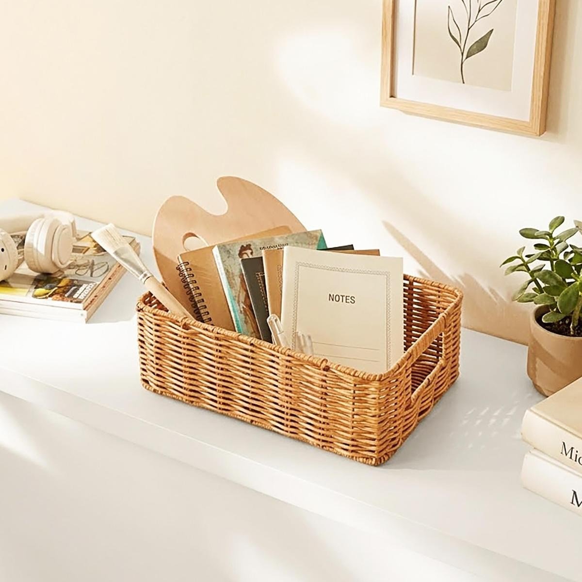 Ocean Home Textile Yıkanabilir Bej Pp Rattan Sepet 33 X 23 X 11 Cm