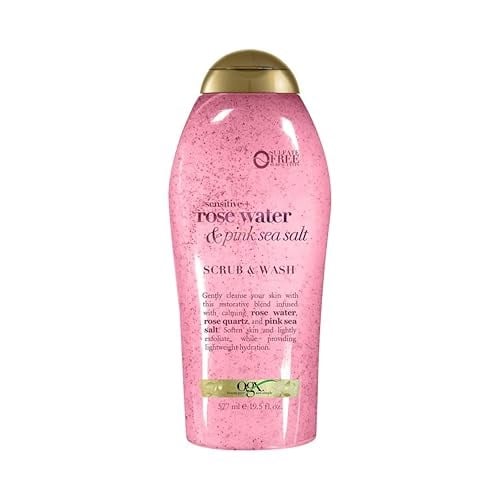 OGX Pembe Deniz Tuzu ve Gül Suyu Nazik Yatıştırıcı Vücut Fırçalama, Hafif Eksfoliye Vücut Yıkama, Sülfat İçermez, 19,5 Ounce, 1,0 Sayısı