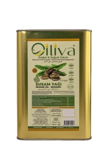 OILIVA%100 Doğal Susam Yağı 3 Litre – Soğuk Sıkım, Katkısız, Saf Susam Yağı – Yemeklik, Salata, Cilt & Saç Bakımı – Premium Kalite Teneke Ambalaj