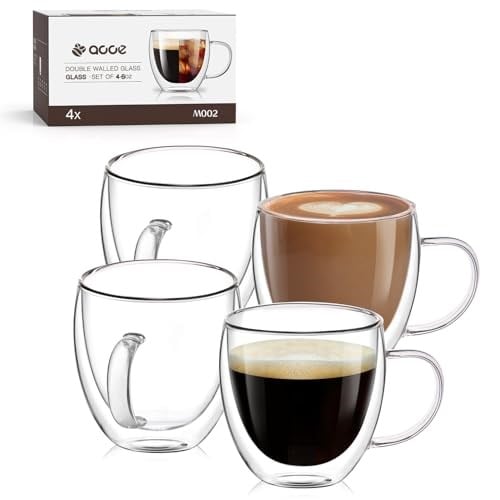 OJA 6 oz Espresso Bardak Seti 4, Kulplu Çift Duvar Cam Kupalar Kapuçino, Latte, Çay, Şeffaf Cam Espresso Shot Bardakları Espresso Makinesi için Uygun