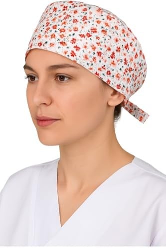 Okanmed Kırmızı Çiçekli Doktor Hemşire Aşçı Cerrahi Bone Hastane Bone Bandana M454